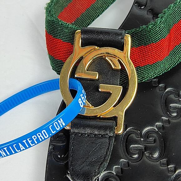 Gucci Interlocking GG Thong Sandal EU 38 Black Leather Flat Flip Flop Slide - Picture 7 of 15